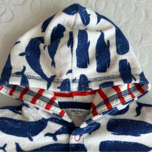 Baby Boden Terrycloth Cover Up Toweling Hoodie 3-6Months Beach Pool Whales Ocean - Picture 3 of 7